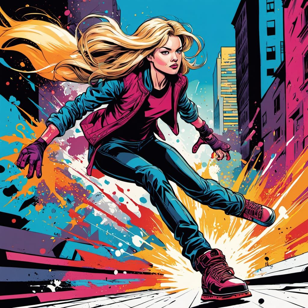 Gwen Stacy Rollerblading and Graffiti Art
