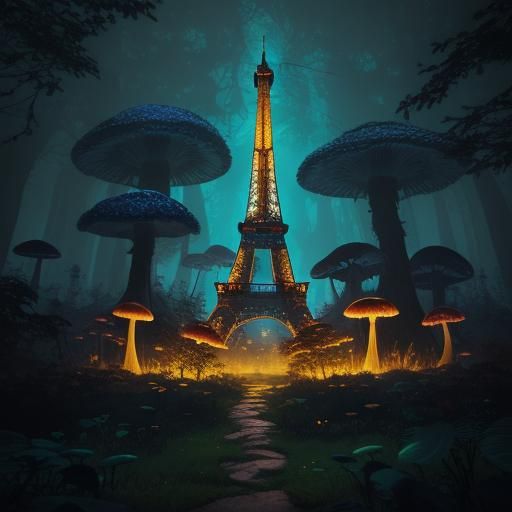 Eiffel Tower in Mystical Forest, Surreal Art