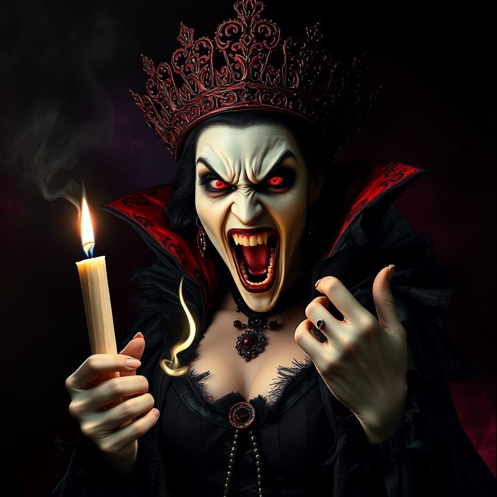 Malevolent Vampire Queen Unleashes Fury in Dark, Gothic Hues