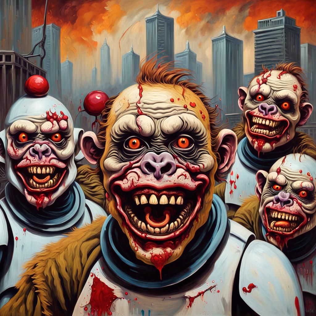 Surreal Zombie Monkey Portrait in Oil Painting Style