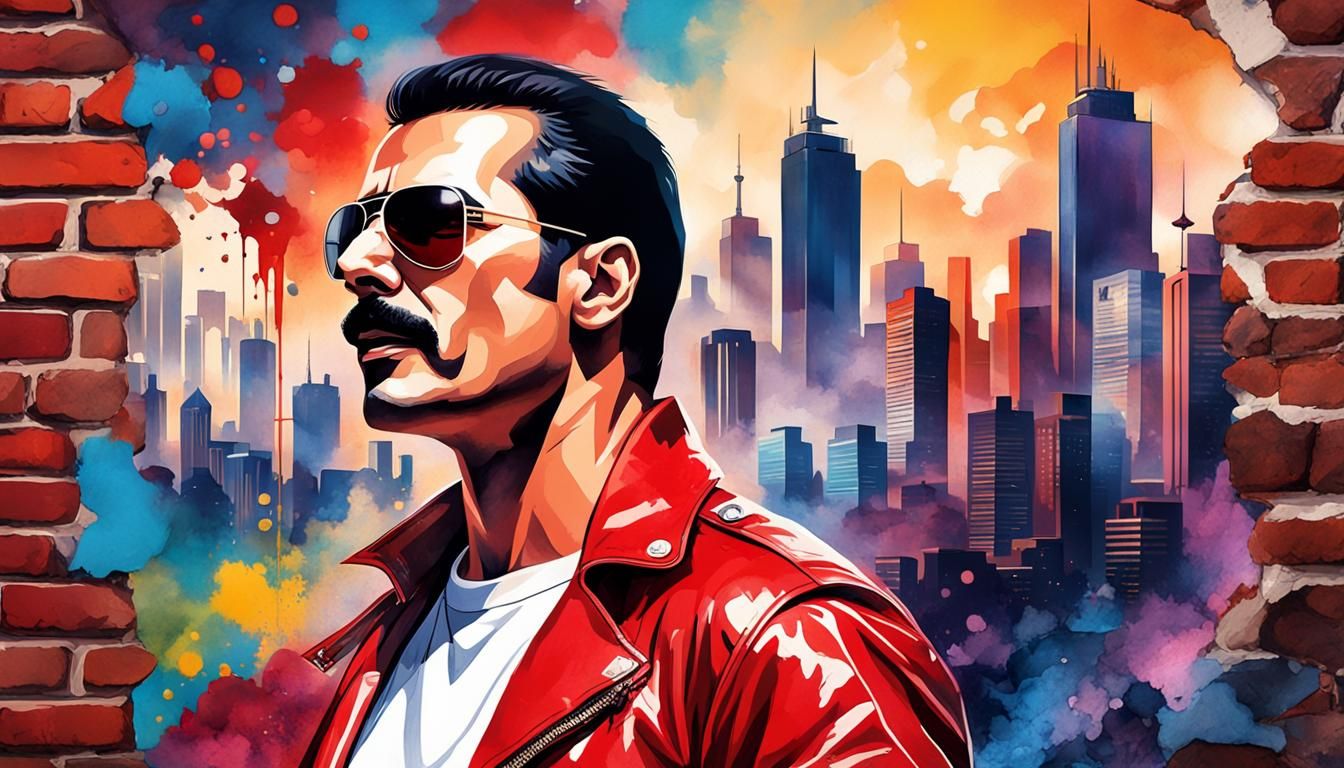 Freddie Mercury Pop Art Watercolor Portrait