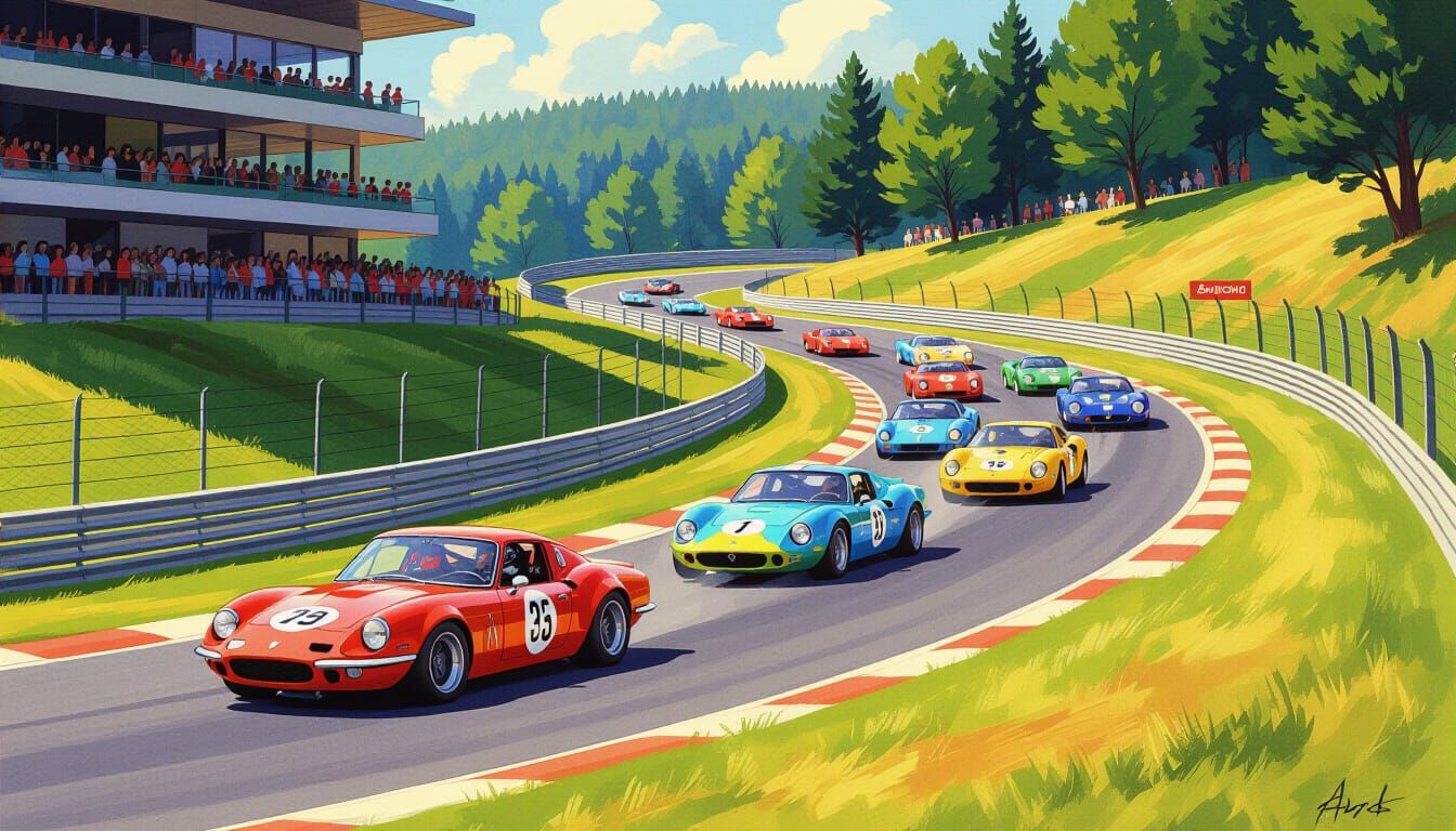 1970s Sports Car Race at Spa, Acrylic Art