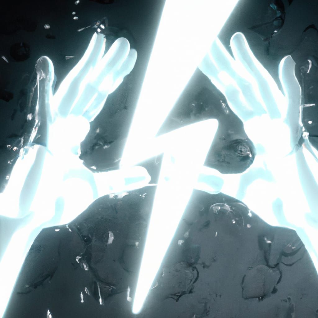 Glowing Hands Unleashing Neon Lightning Bolts