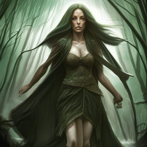 Mystical Forest Witch Card Art Concept
