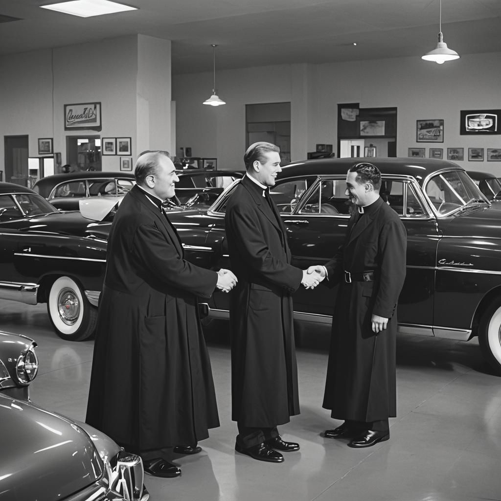 1950s Priest Buys Cadillac in Classic Film Style