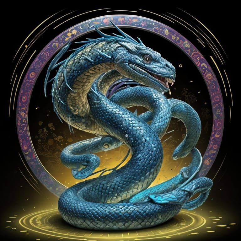 Surreal Zodiac Serpent in Hyperrealistic Mid Shot