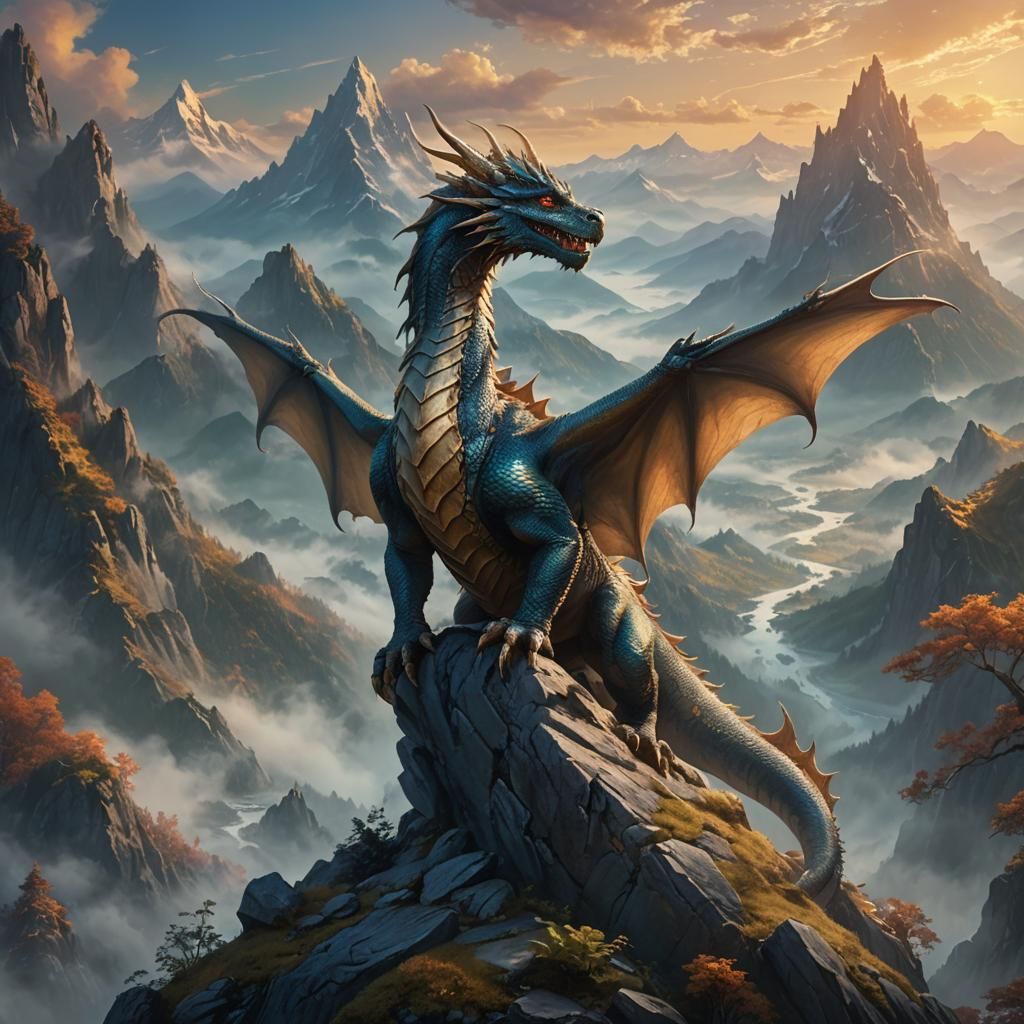 Peaceful Dragon on Misty Mountain Peak