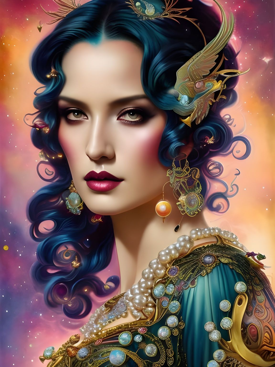 Romantic Latina Goddess with Galaxy Background