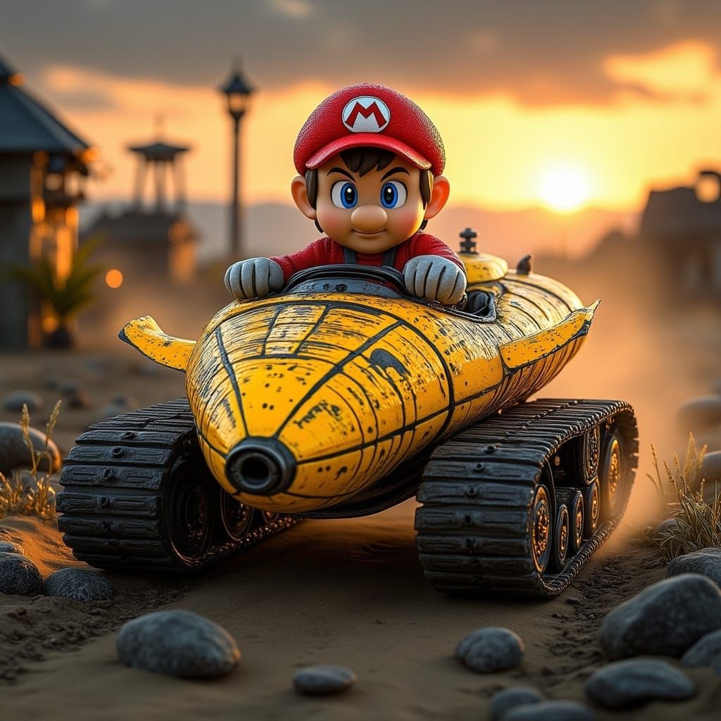 <lora:dream-art:1.0> In a high-speed Mad Max style intensity, a chibi mario bros