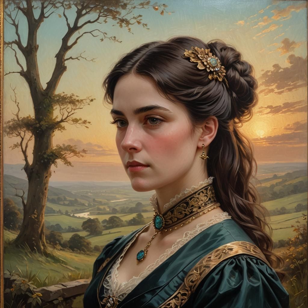 Victorian Portrait of Young Woman in English Landscape