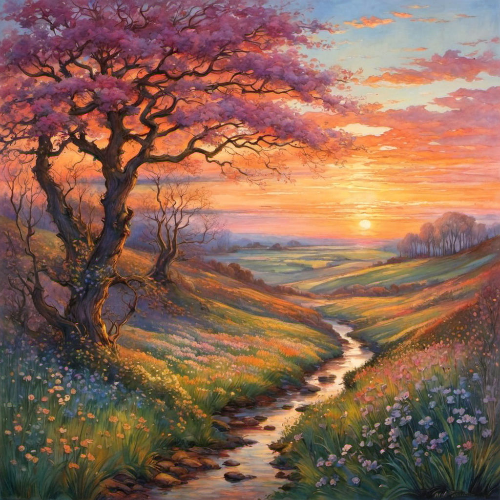 Sunset over a spring landscape