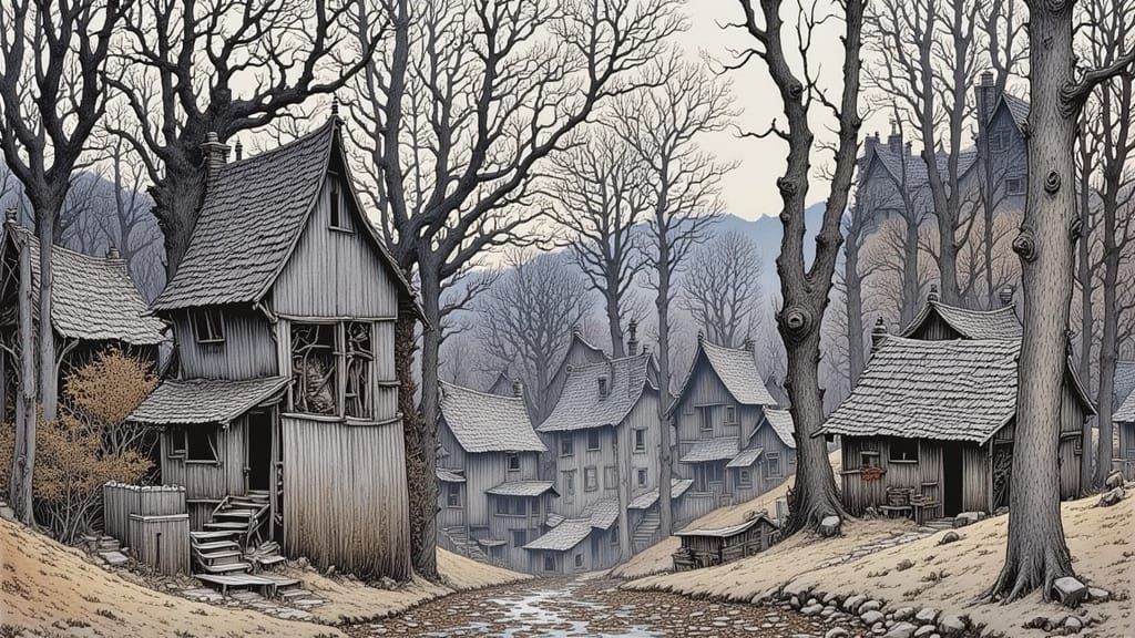 Autumn Leaves in Frosty Blue Ink Art