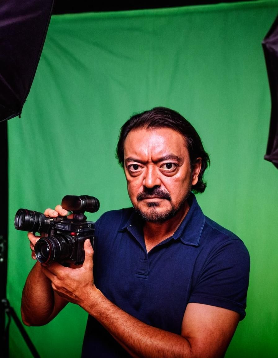 Photographer Posing in Studio with Cellphone