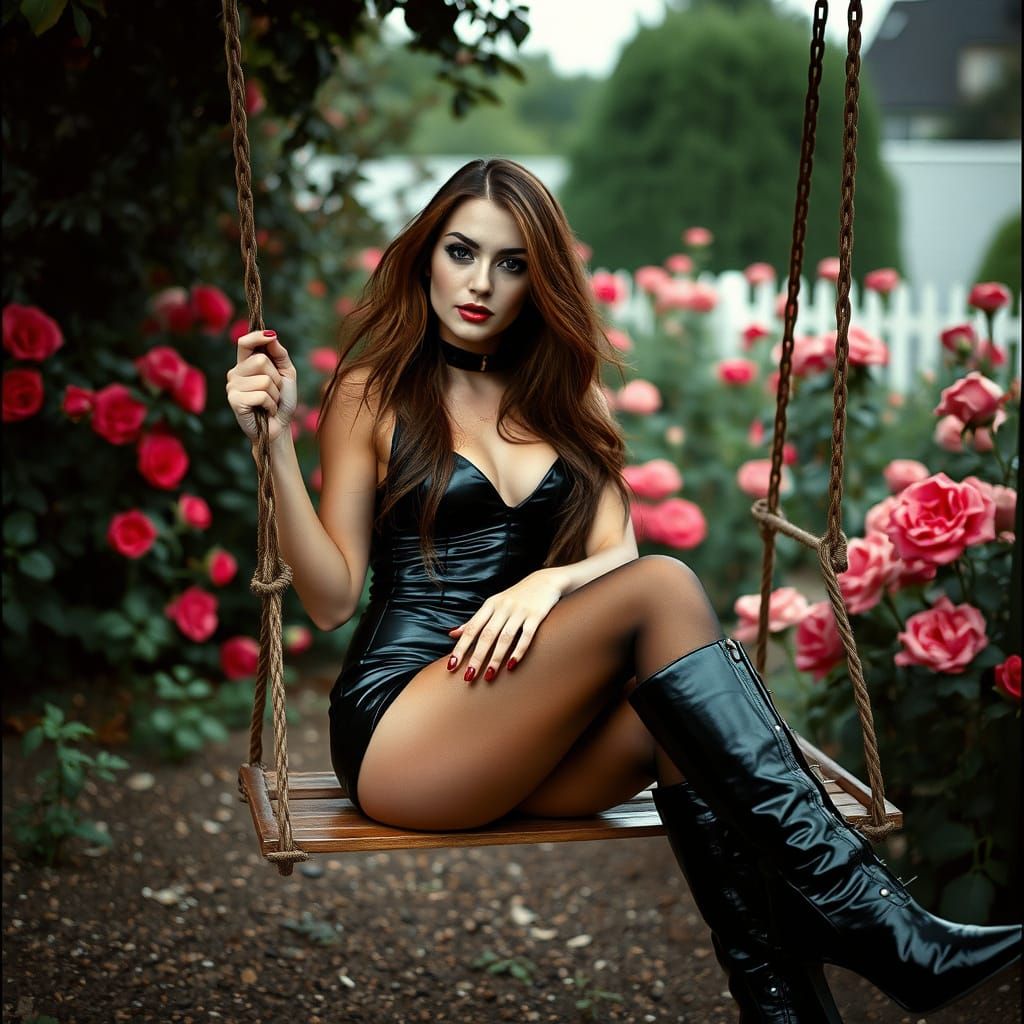 Goddess in Rose Garden Swing, Cinematic Film Still
