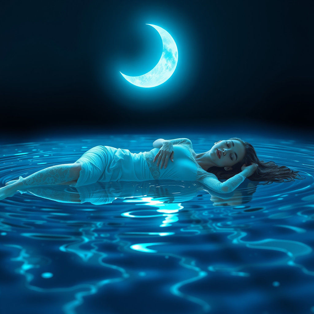Bioluminescent Moonlit Pond: Dreamlike Surrealism