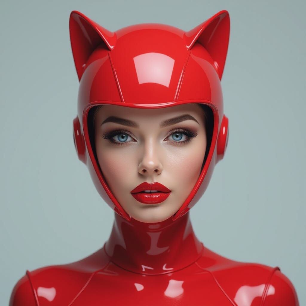 Futuristic Woman in Red Latex Catsuit Portrait