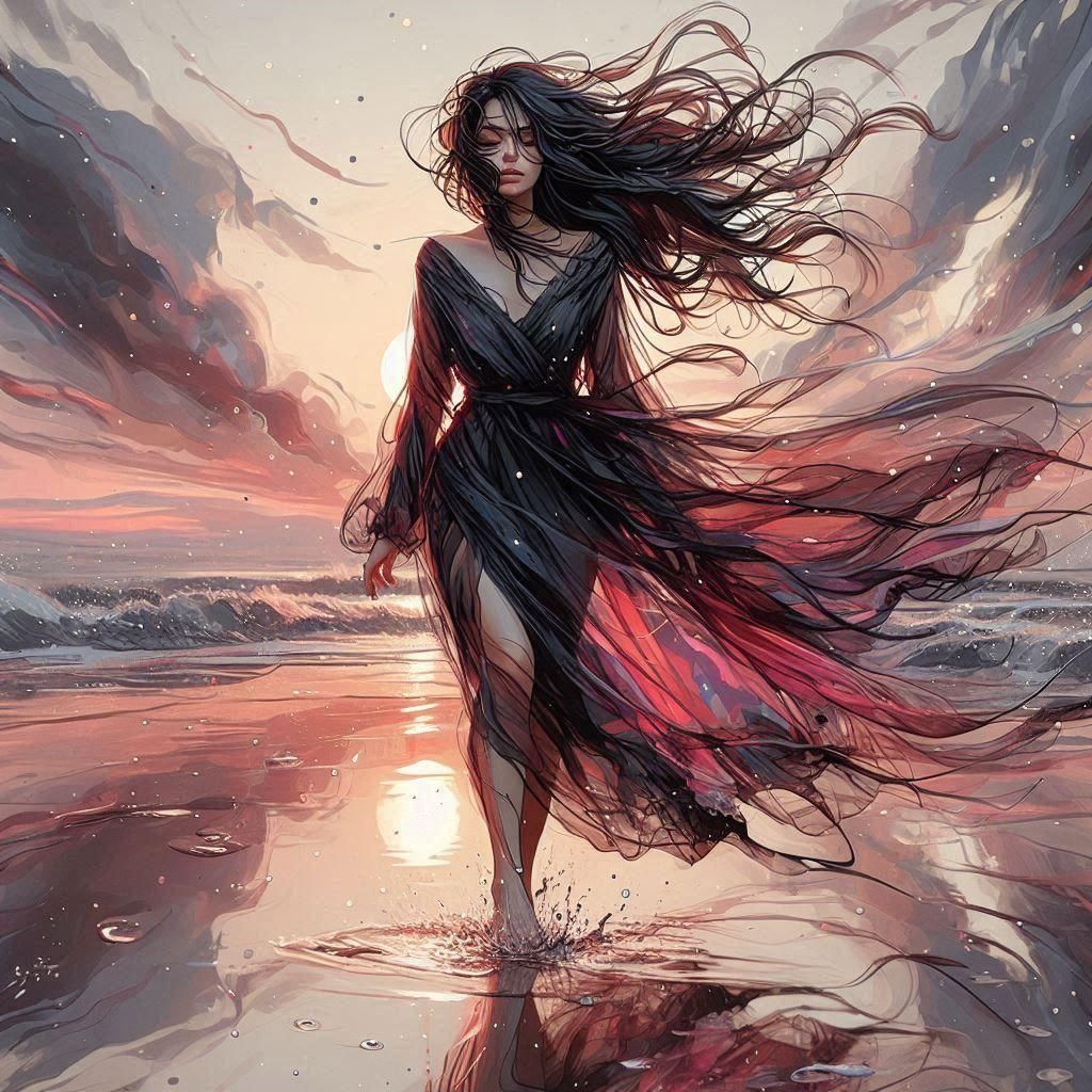 Striking Oil Painting of a Red Dress