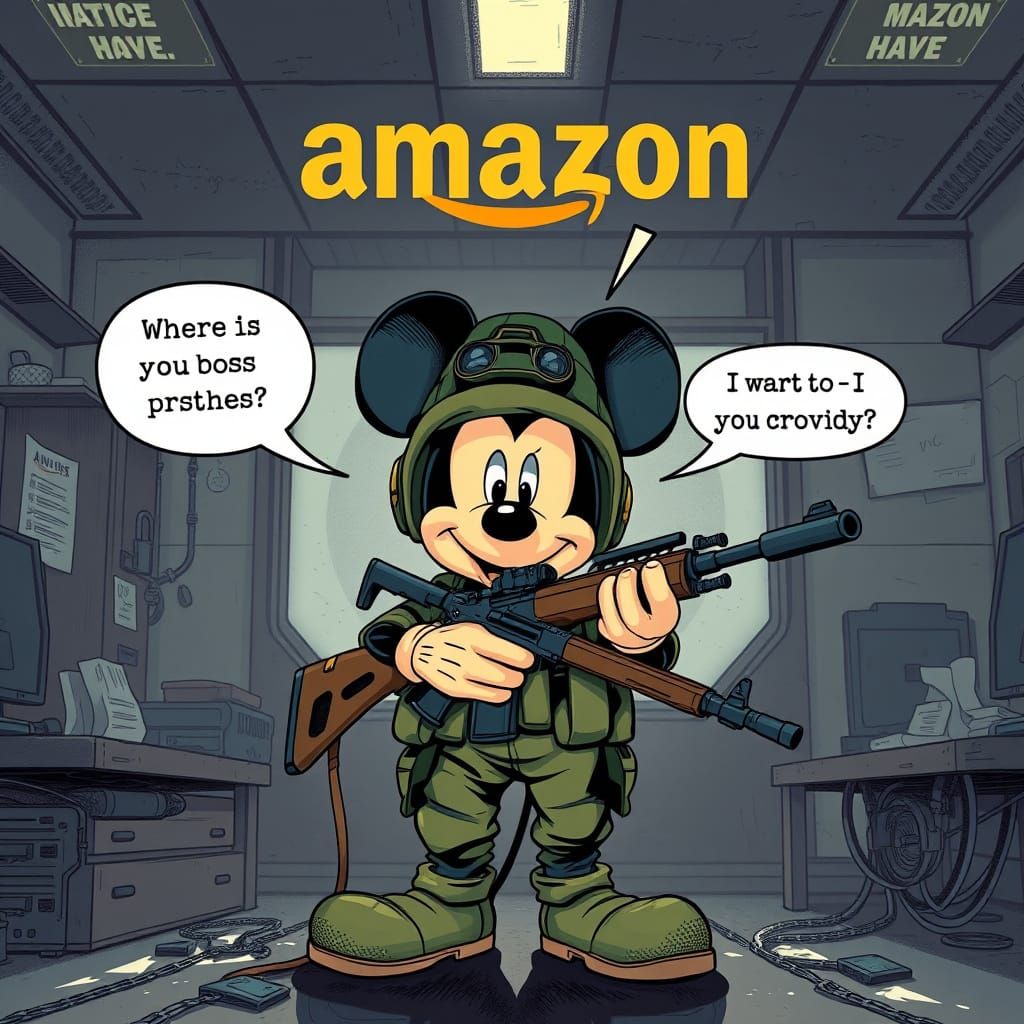 Mickey Mouse as Soldier in Amazon HQ