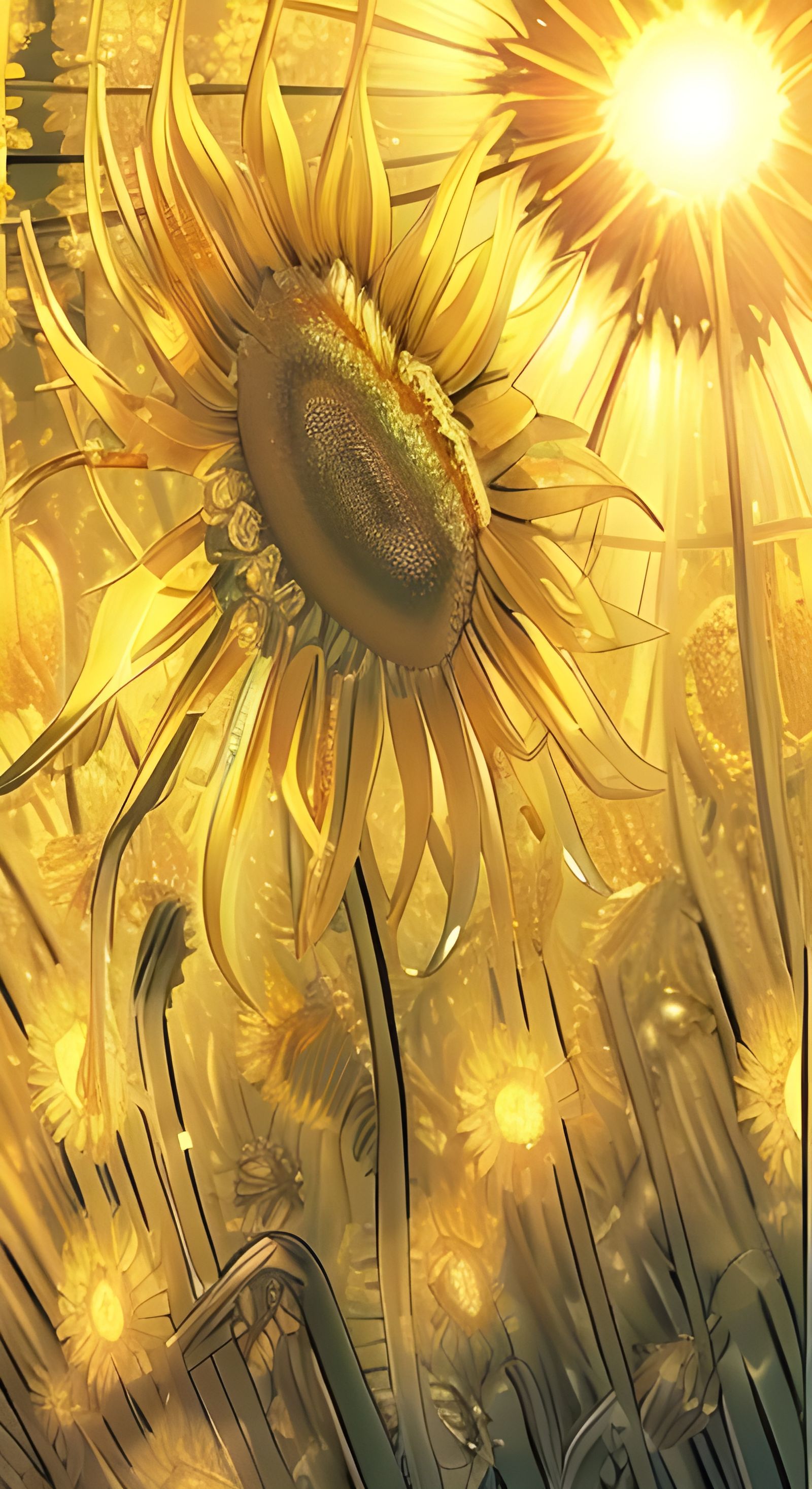 Phosphorescent Subatomic Sunflower: Van Gogh Style