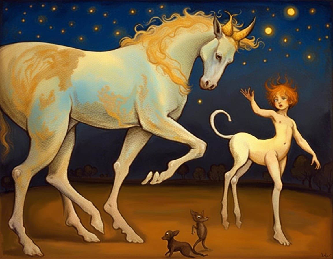 Fantasy Centaurs Under Moonlight in Gothic Art Style