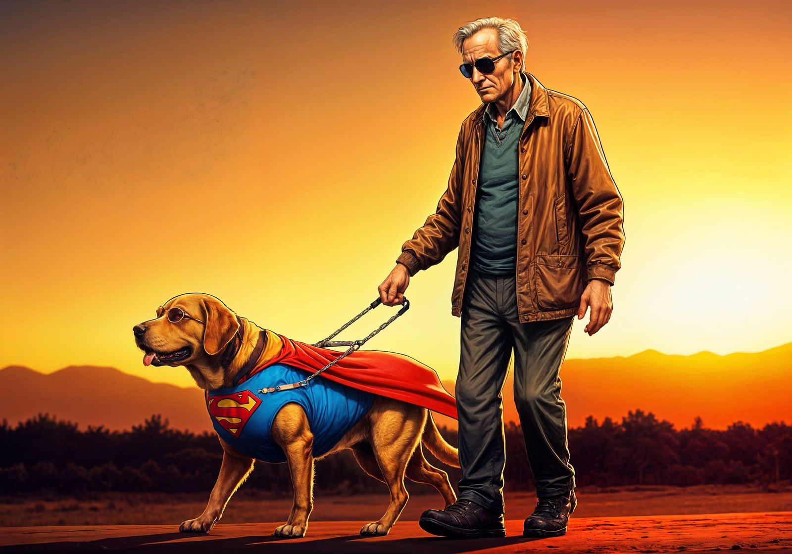 Elegant Superman Guide Dog in Sunset