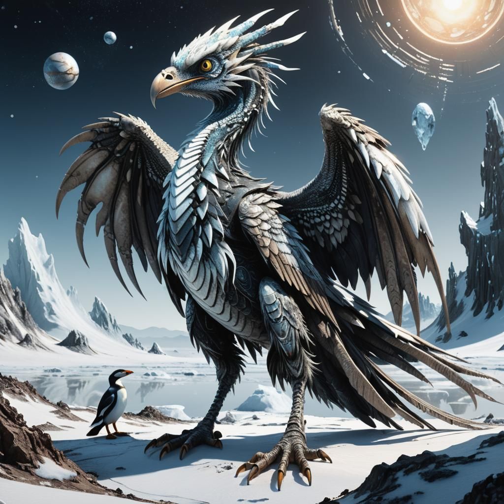 Icy Exoplanet Dragon Creature: Digital Concept Art