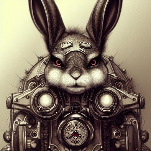 Sinister Steampunk Biomechanical Rabbit Portrait