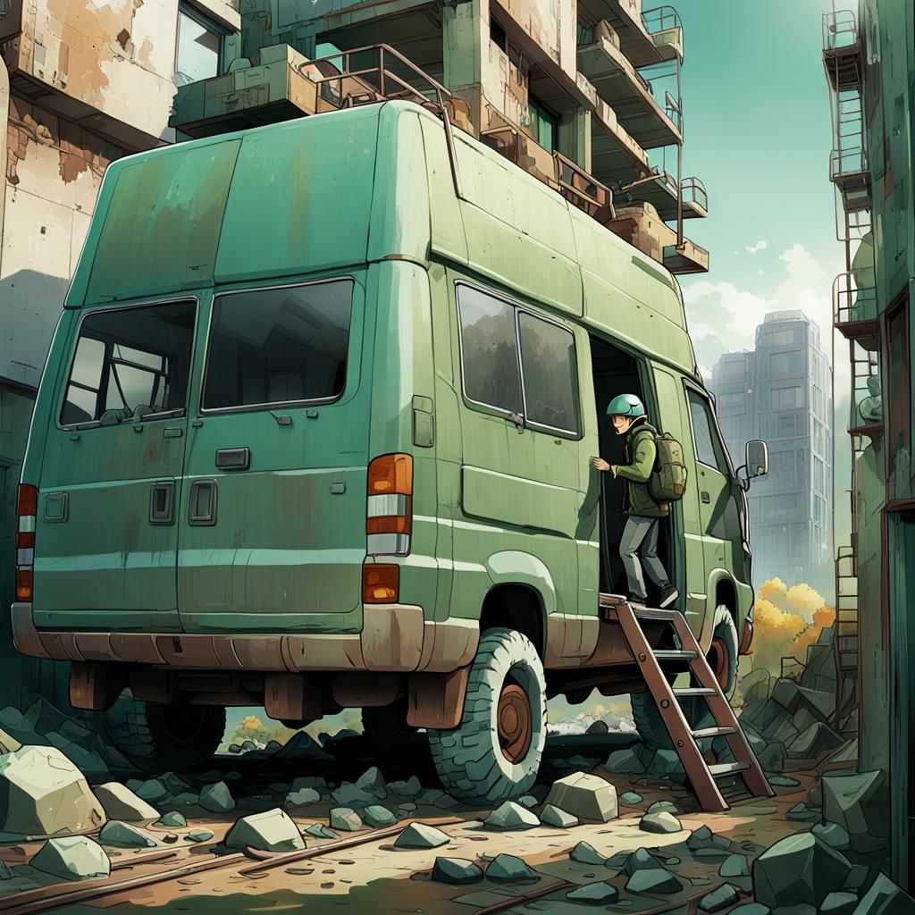 Italian Geologist in Anime-Style Industrial Scene