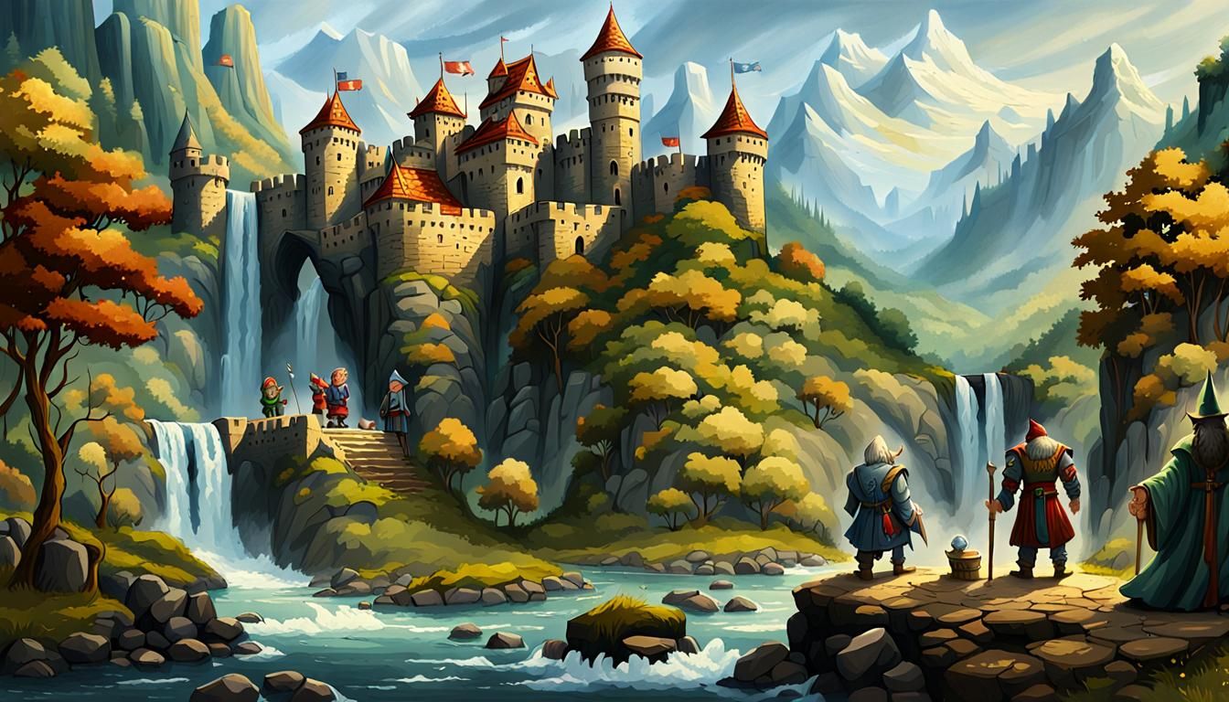 Fantasy Party in Autumnal Medieval City