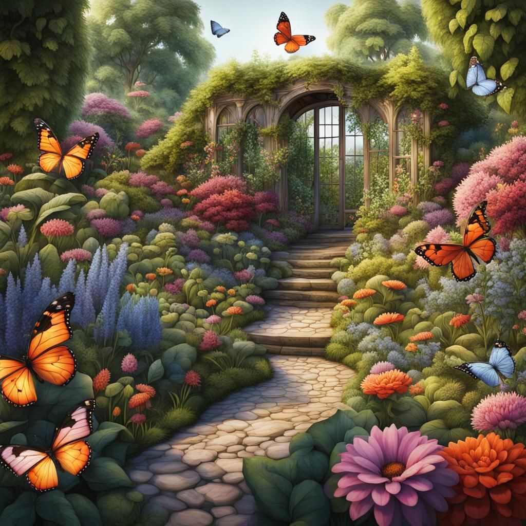 Colorful Secret Garden with Butterflies in 8K