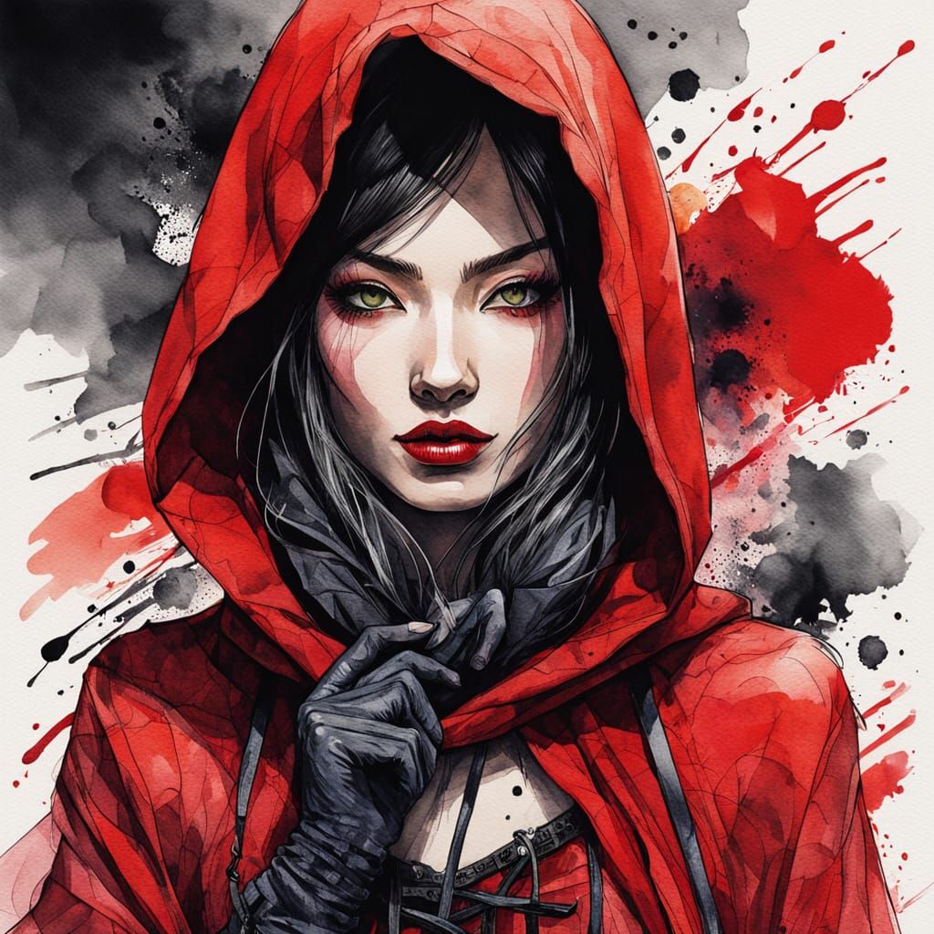 Red Riding Hood in Japanese Watercolor Style