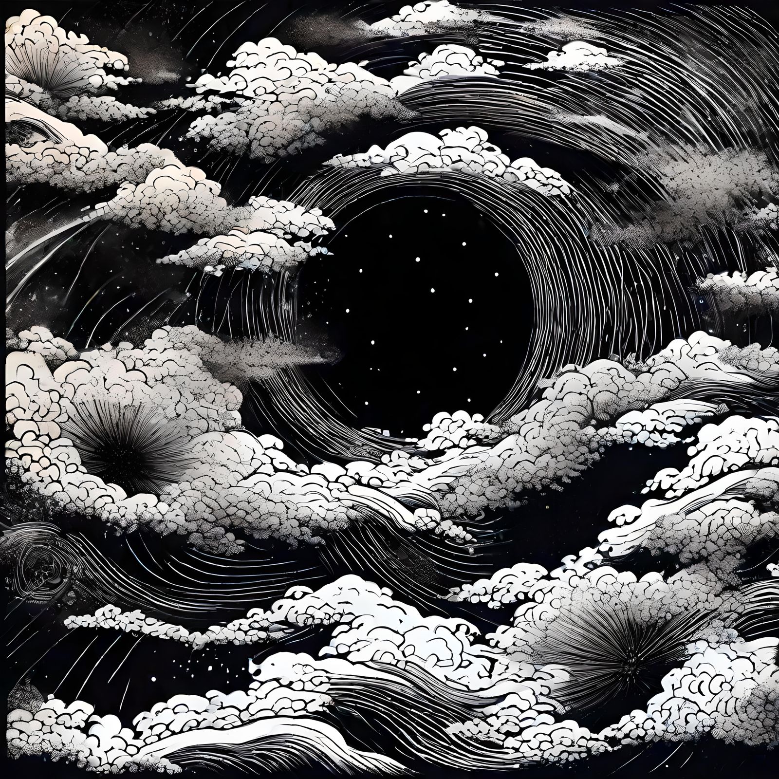 Monochromatic Black Hole Line Art Galaxy