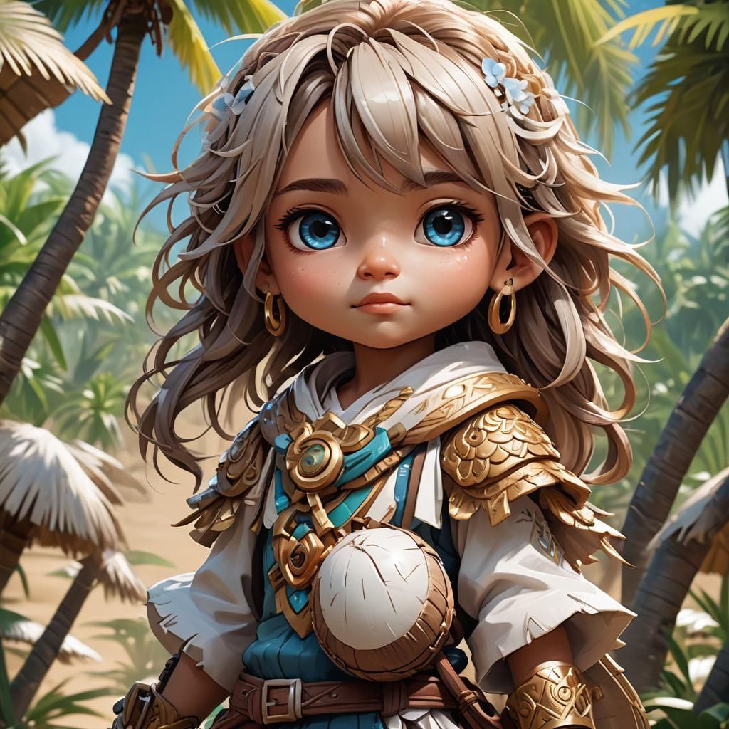 Adorable Chibi Coconut Portrait in Hyperdetailed Style