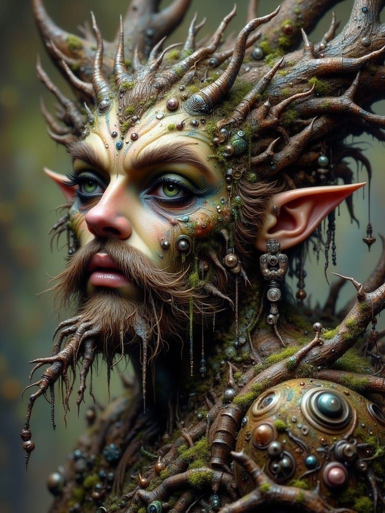 Hyper-Realistic Woodland Creature Bust in Fairy Punk Style