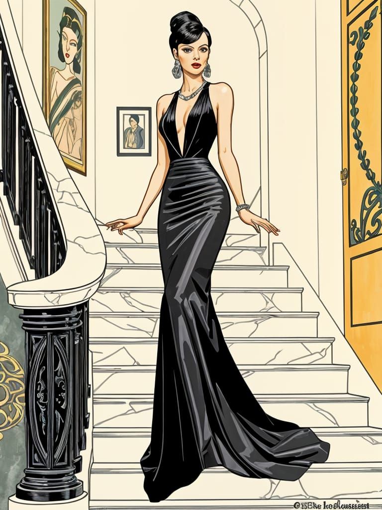 Glamorous Woman in Art Deco Evening Gown