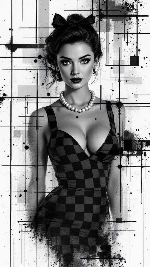 Striking Black and White Portrait in Abstract Expressionism