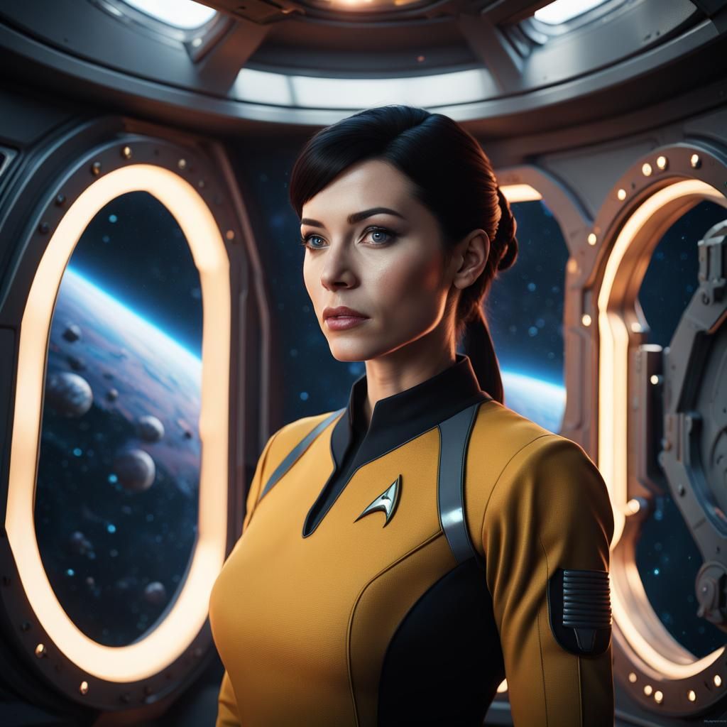 Starfleet Officer in Starship with Nebula View