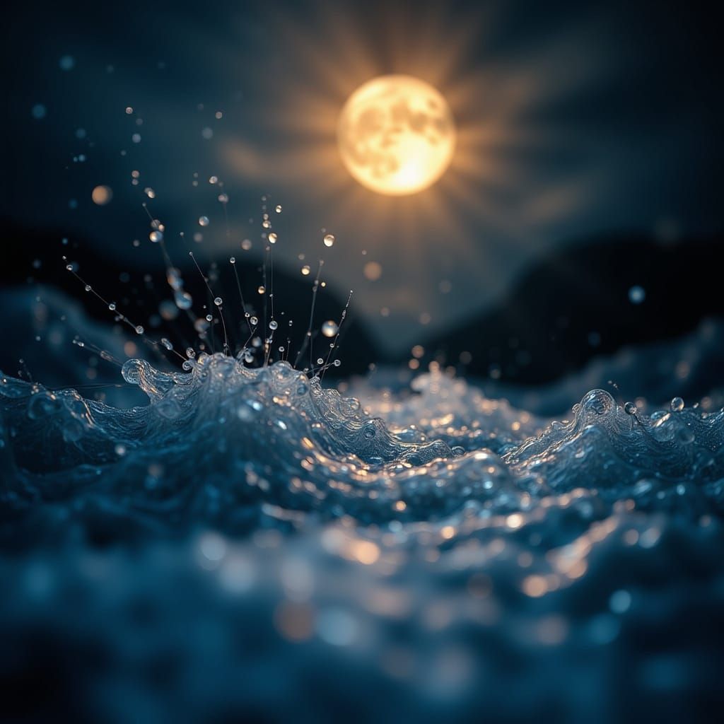 Moonlit Water Flow in Hyperrealistic Style