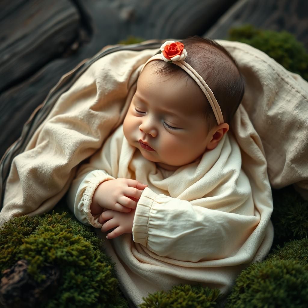 Serene Baby Portrait in Forest Glade with Film Aesthetic
