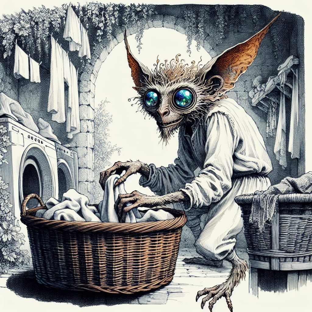 Fae Steals Socks in Medieval Laundry Room