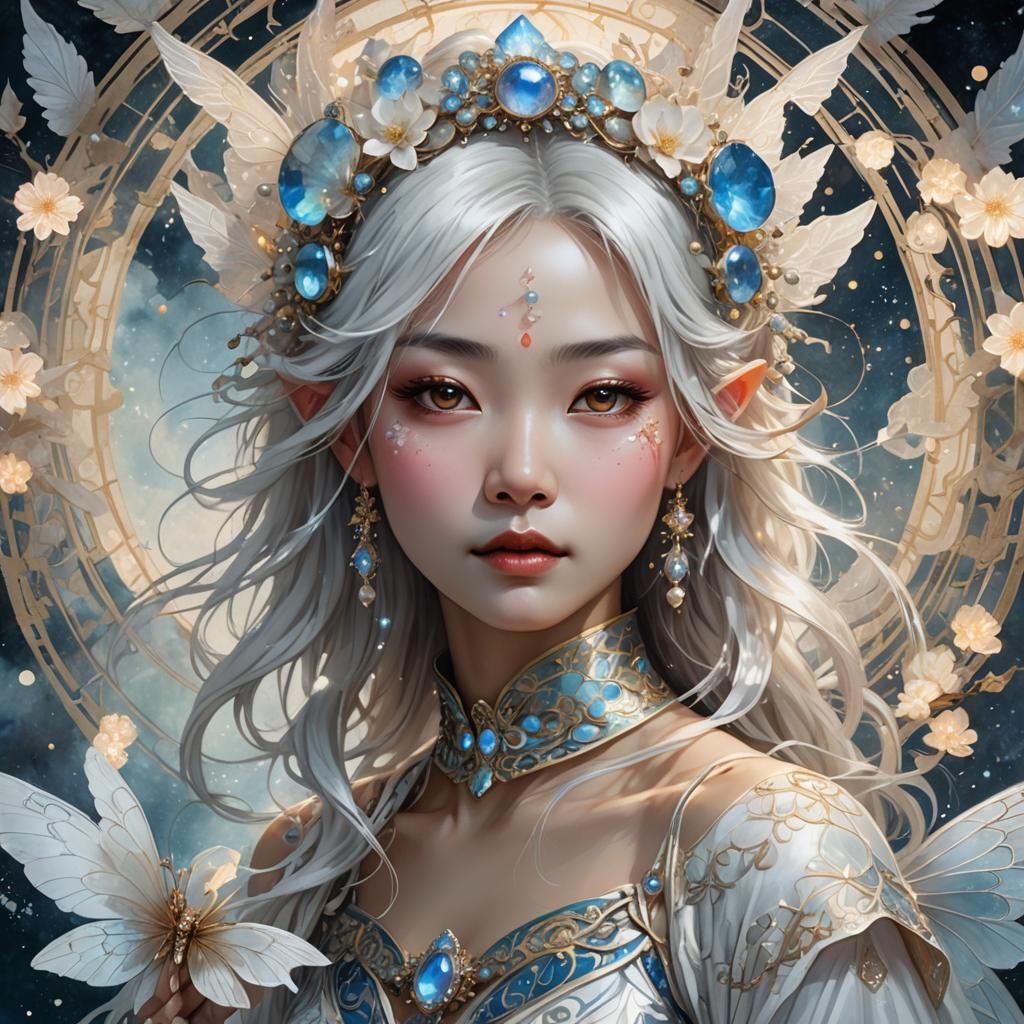 Beautiful Chinese Fairy in White Purism Style