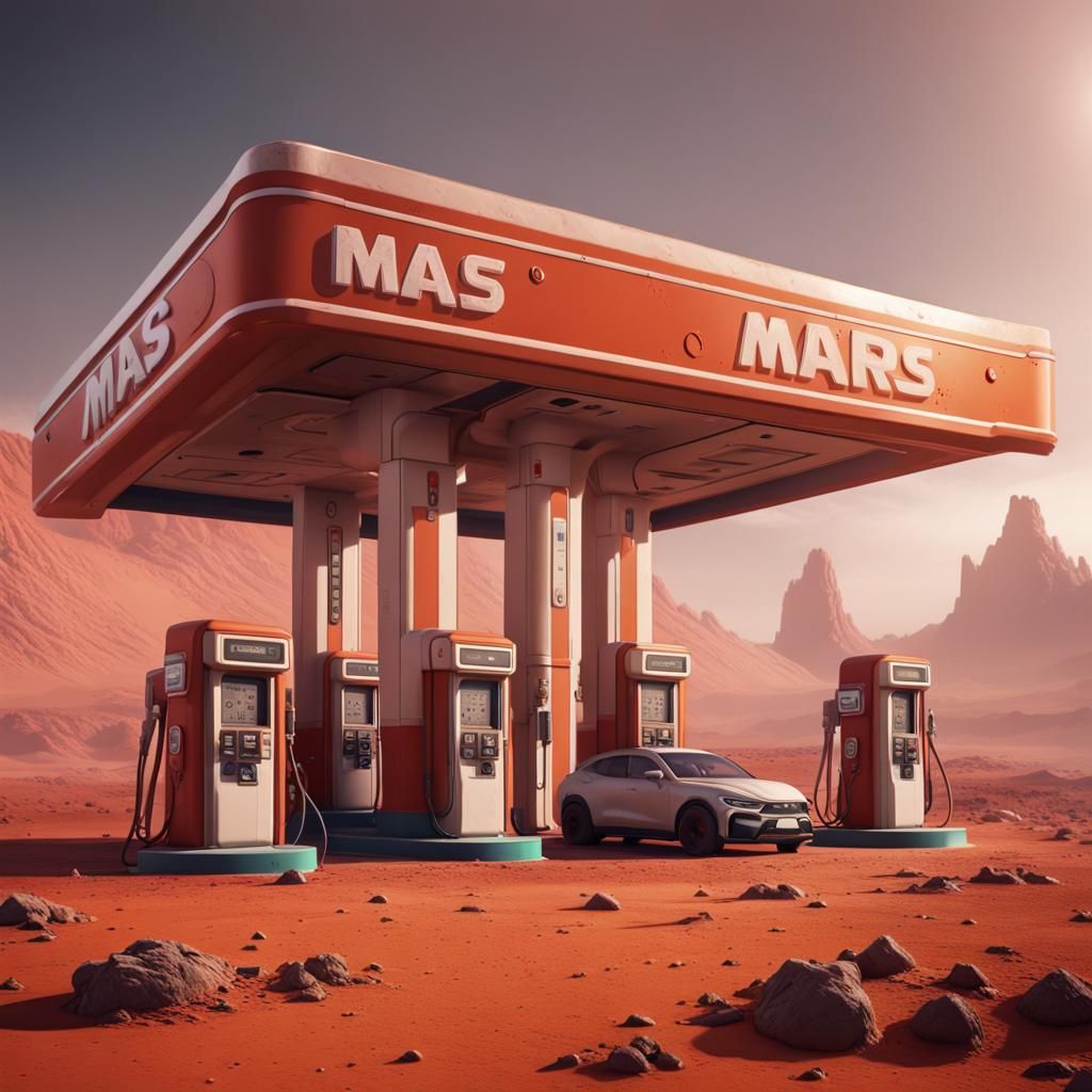 Gas Station on Mars in Detailed Matte Painting