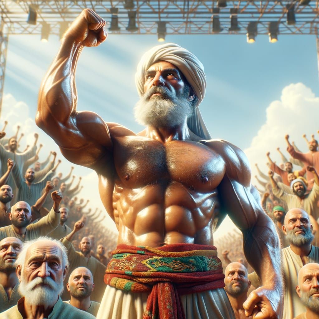 Victorious Wrestler and Determined Farmer Under Sunny Sky