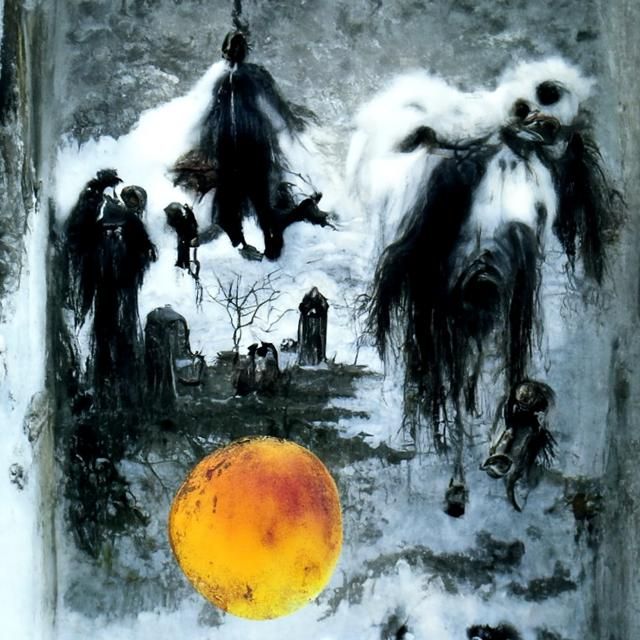 Inverted Graveyard Under Orange Moon: Macabre Engraving