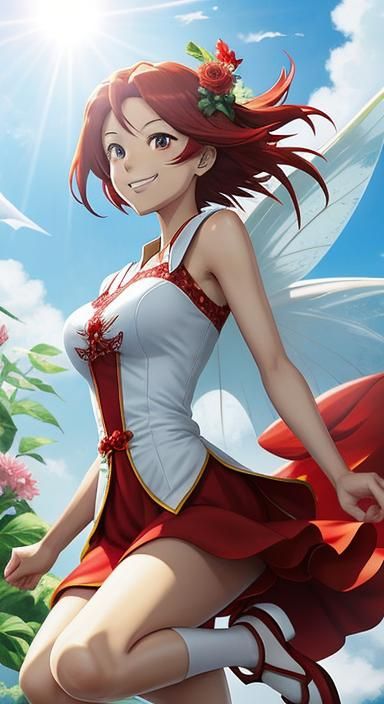 Anime Fairies in Red Dresses with Rangoon Creeper