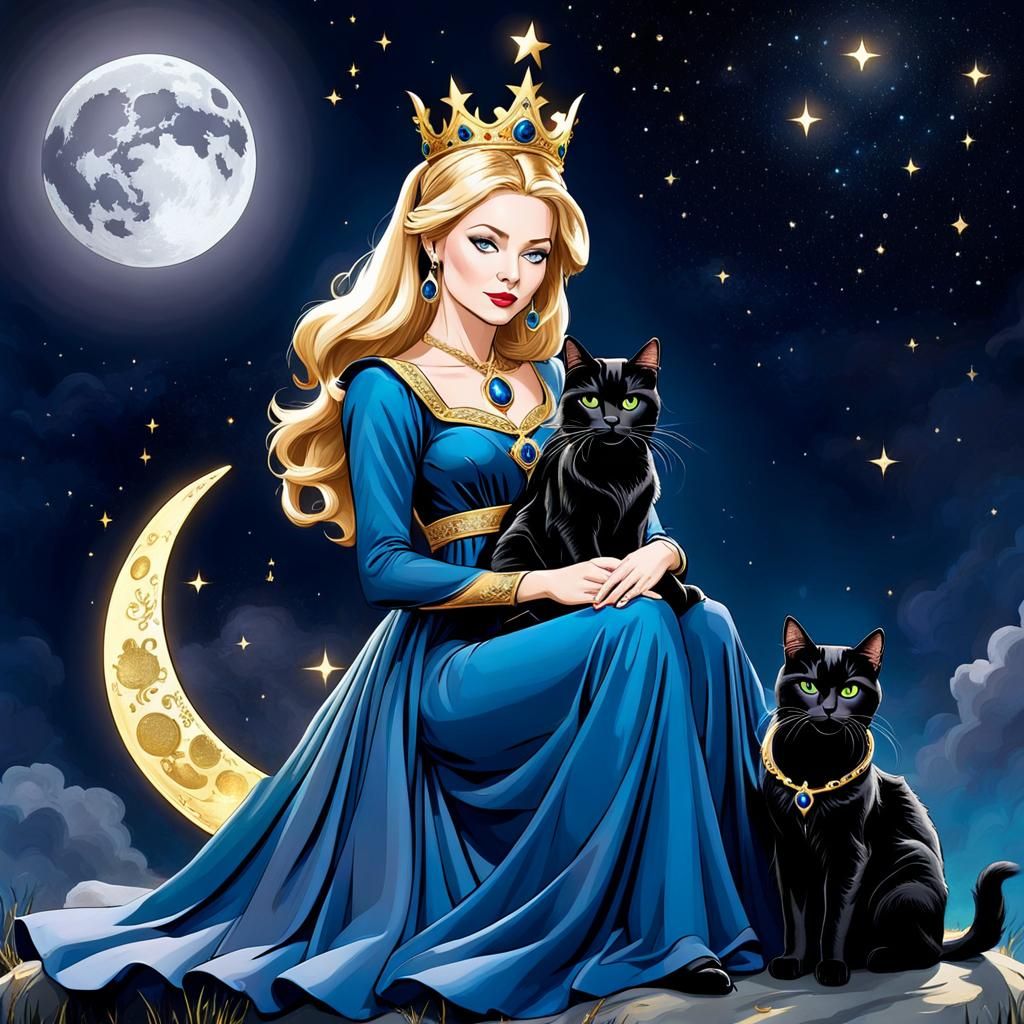 Moon Goddess Sabrina with Salem the Cat