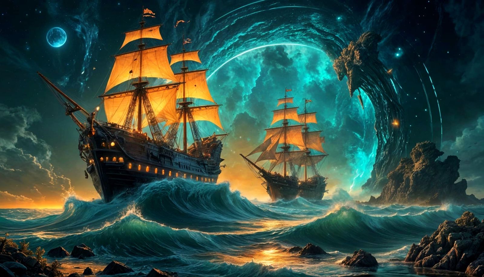 Surreal Space Ocean Portal in Cyberpunk Style