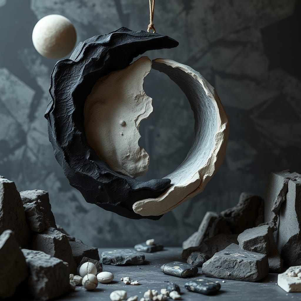 Surreal Yin Yang Moon in Dreamlike Scene