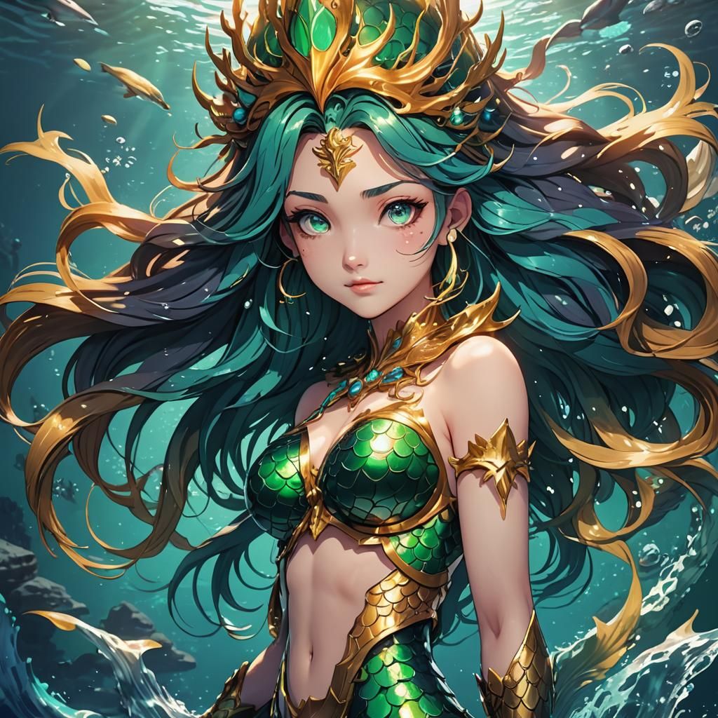 Anime Mermaid: Sea God's Daughter in Cel-Shaded Style