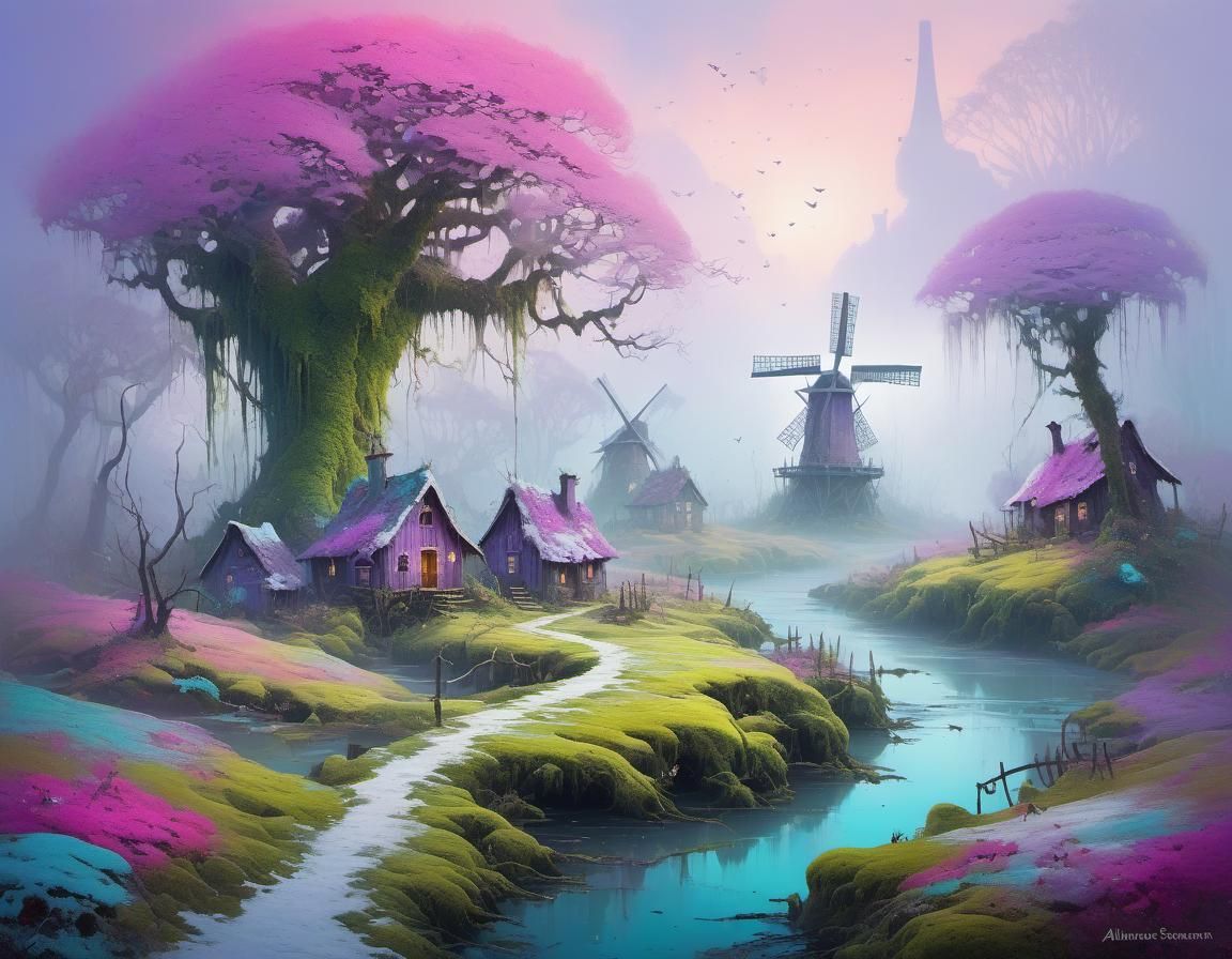 Spring Jungle Village with Moss and Flowers